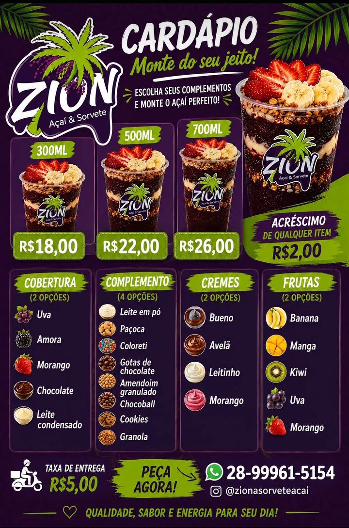 ZION Açaí & Sorvete – Açaí na Garrafa